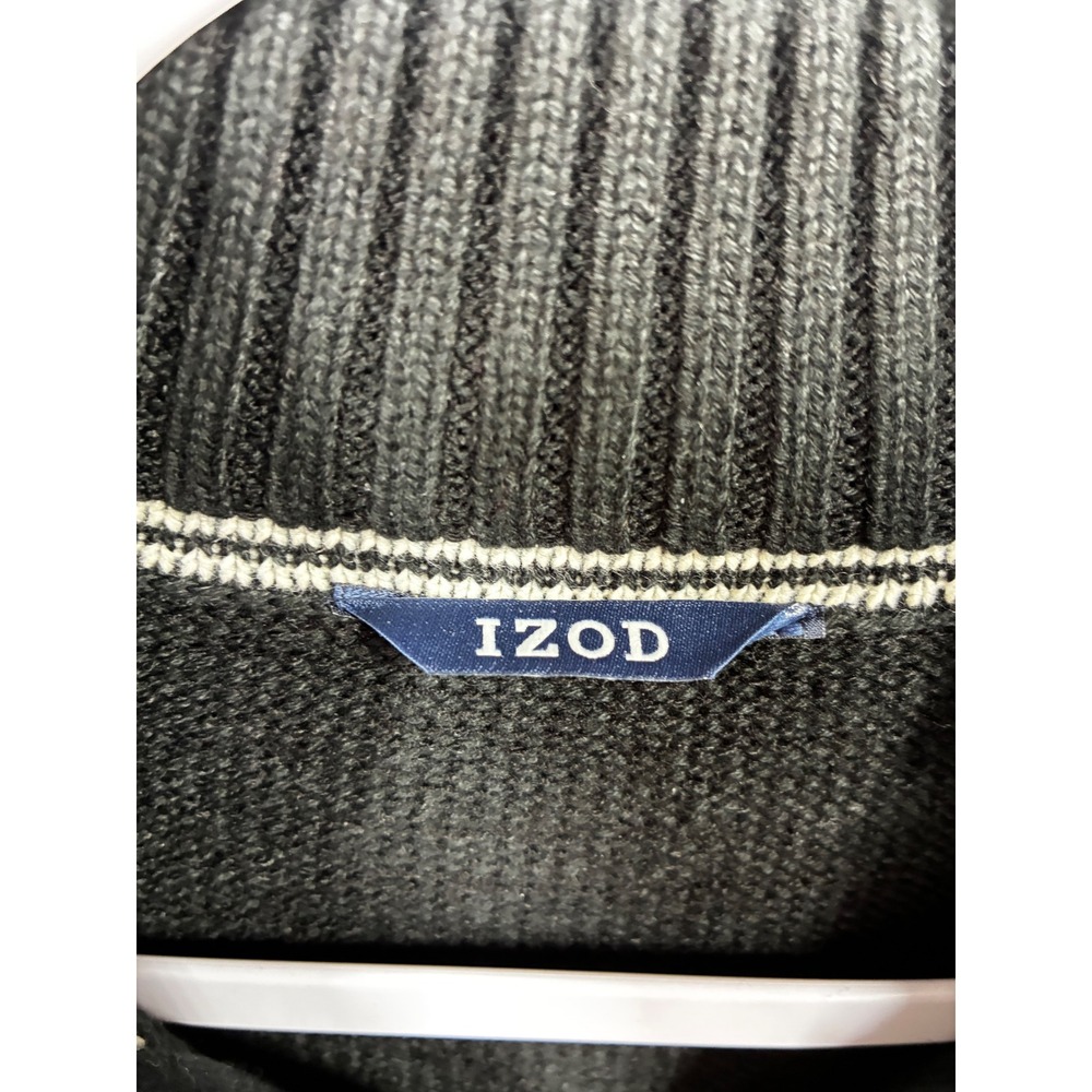 IZOD Mens Charcoal Grey Fair Isle Quarter Zip Cotton Blend Sweater Large - Picture 3 of 8